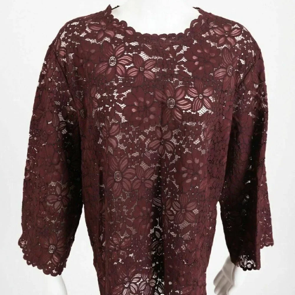 Zara Womens Lace Blouse Shirt Top M Medium Floral